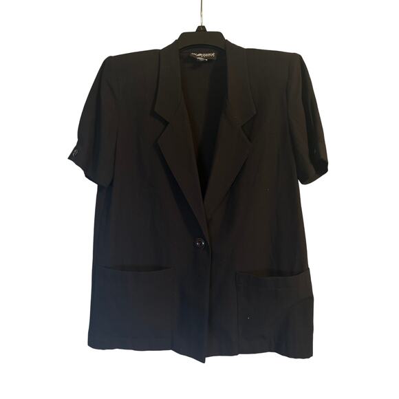VGUC Vintage Sag Harbor Petites Summer Short Sleeve Black Blazer Size 8P - Picture 1 of 6